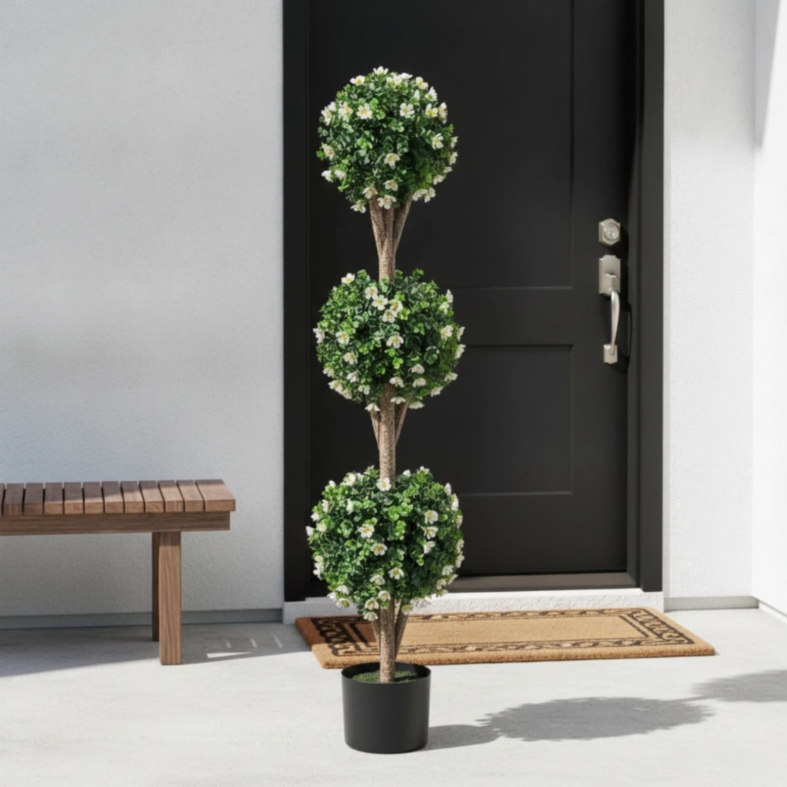 Triple Ball Topiary Tree Indoor Outdoor Artificial Topiary Tree Plant Resistant Maintenancemaintenance-Free for Entryway, Porch