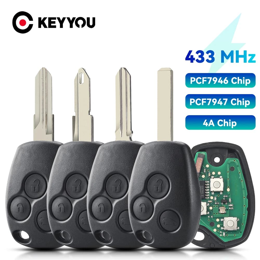 KEYYOU Chiave A Distanza Dell'automobile Per Renault Clio Kangoo Master Modus Logan Twingo Fob ID46 PCF7946/PCF7947/4A Chip 434 MHz 3 Pulsanti