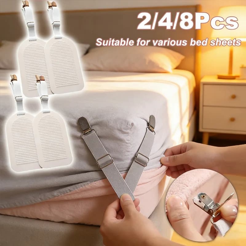 Fissatori per Lenzuola con Elastici Regolabili Antiscivolo per Materasso, Clip per Lenzuola, Cinghie per Fissaggio Biancheria da Letto per Casa e Hotel