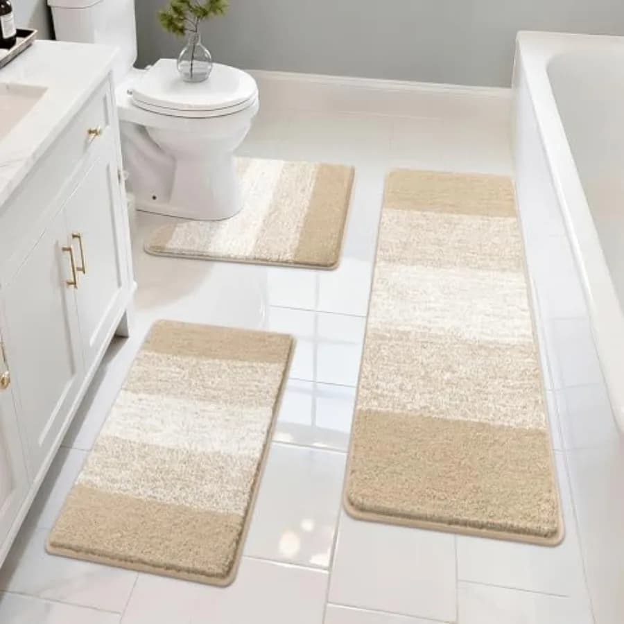 Set di Tappetini da Bagno 3 Pezzi, Tappetino Doccia con Contorno a U, Tappetino per WC, Tappetini da Bagno Assorbenti in Microfibra, Tappetini Antiscivolo M