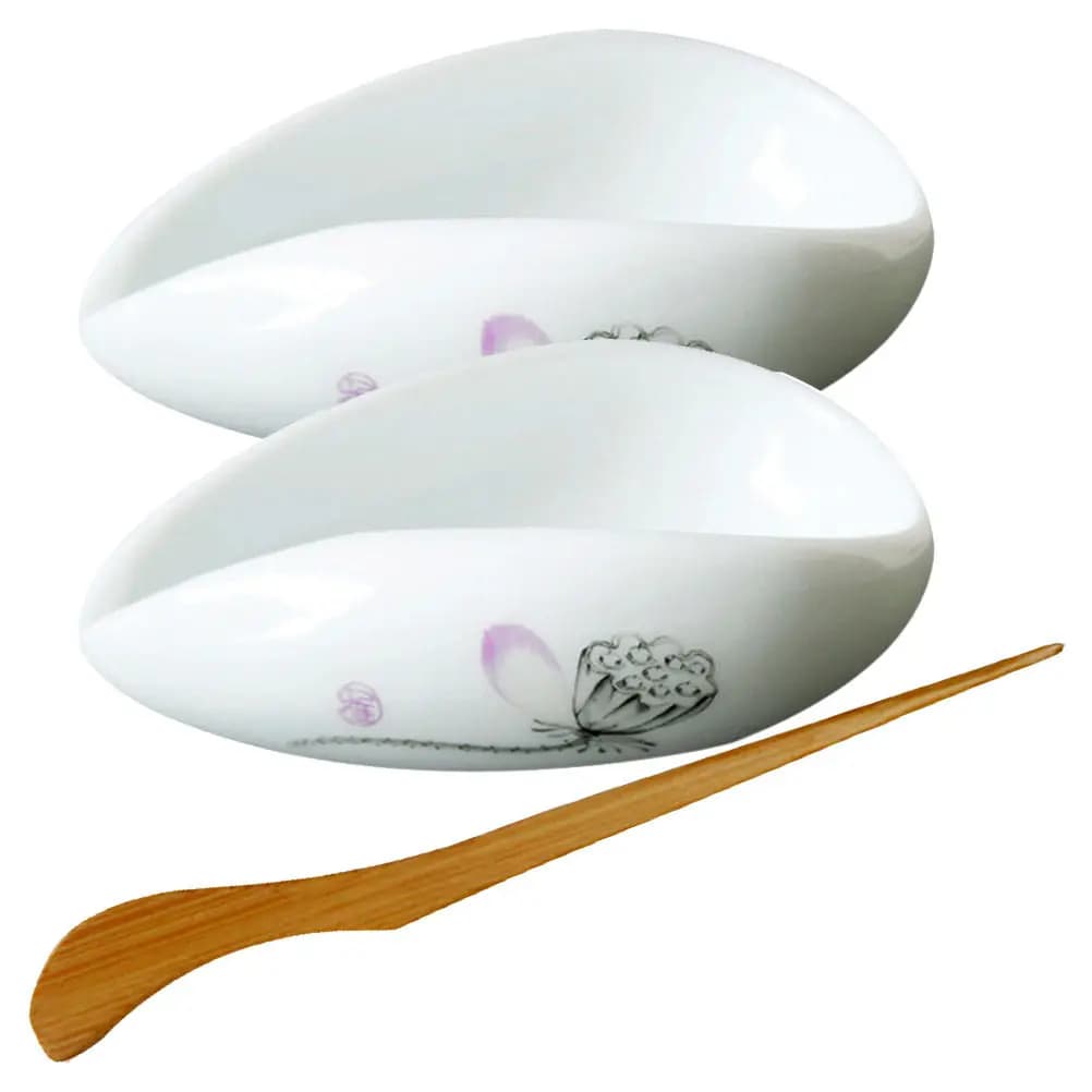 Porcelain Tea Vessel Coffee Bean Weighing Tray Ceramic Scoop Loose Spoon Dosing Leaf Round
