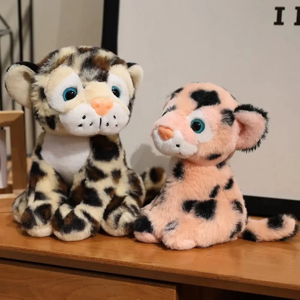 Peluche Leopardo Simulato in Cotone PP, Giocattolo Morbido e Realistico, Bambola di Peluche Leopardo Seduta 17/22cm, Animali di Peluche Confortevoli
