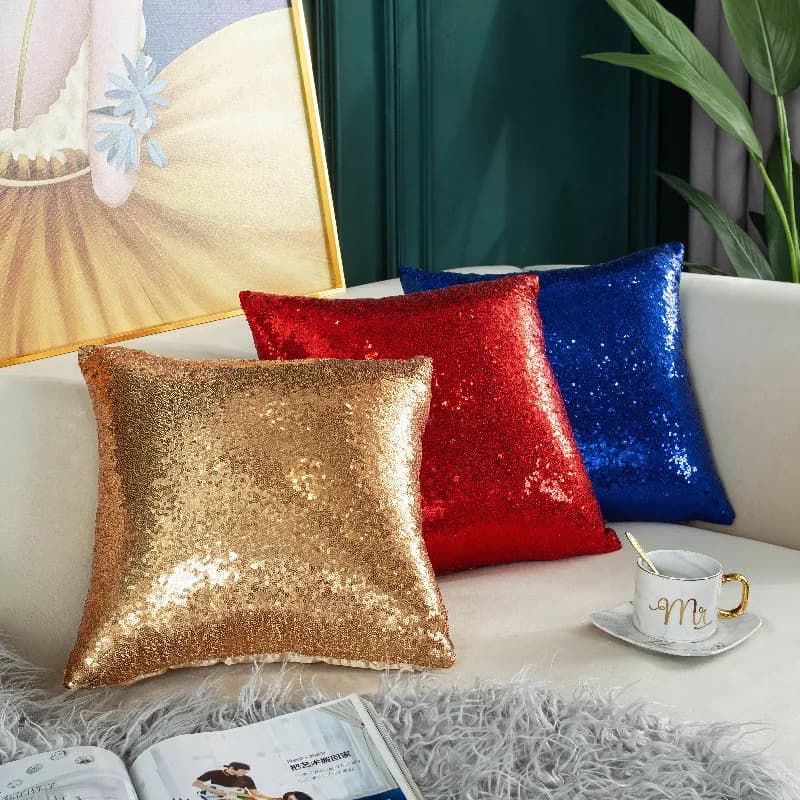 Flamed pillow in solid color with sequins New Year Christmas pillow for sofa Federa Office Life New Year decoration