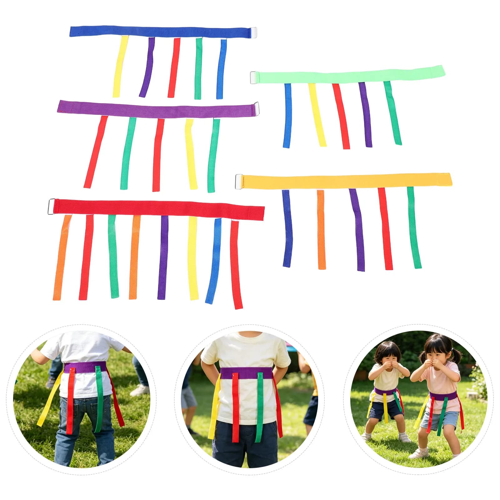 5Pcs Kids Tail Pulling Game Belts Thickened Cloth Elastic Waistbands for Youth Flag Football Flags Catch Tail Game Outdoor
