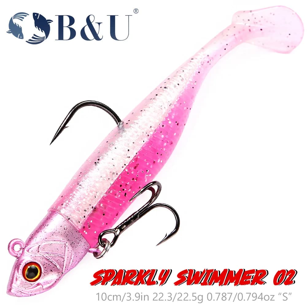 B&U Esca da pesca morbida Coda Jig Head Spinner Gancio triplo Minnow Esca artificiale Acqua salata Spigola Swimbait Attrezzatura da attrezzatura