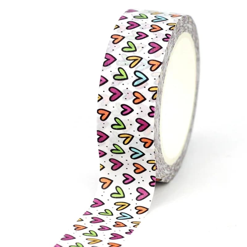 2025 NEW 1PC 10M Decorative Colorful Hearts Washi Tape for Scrapbooking Journaling Adhesive Masking Tape Cute Stationary