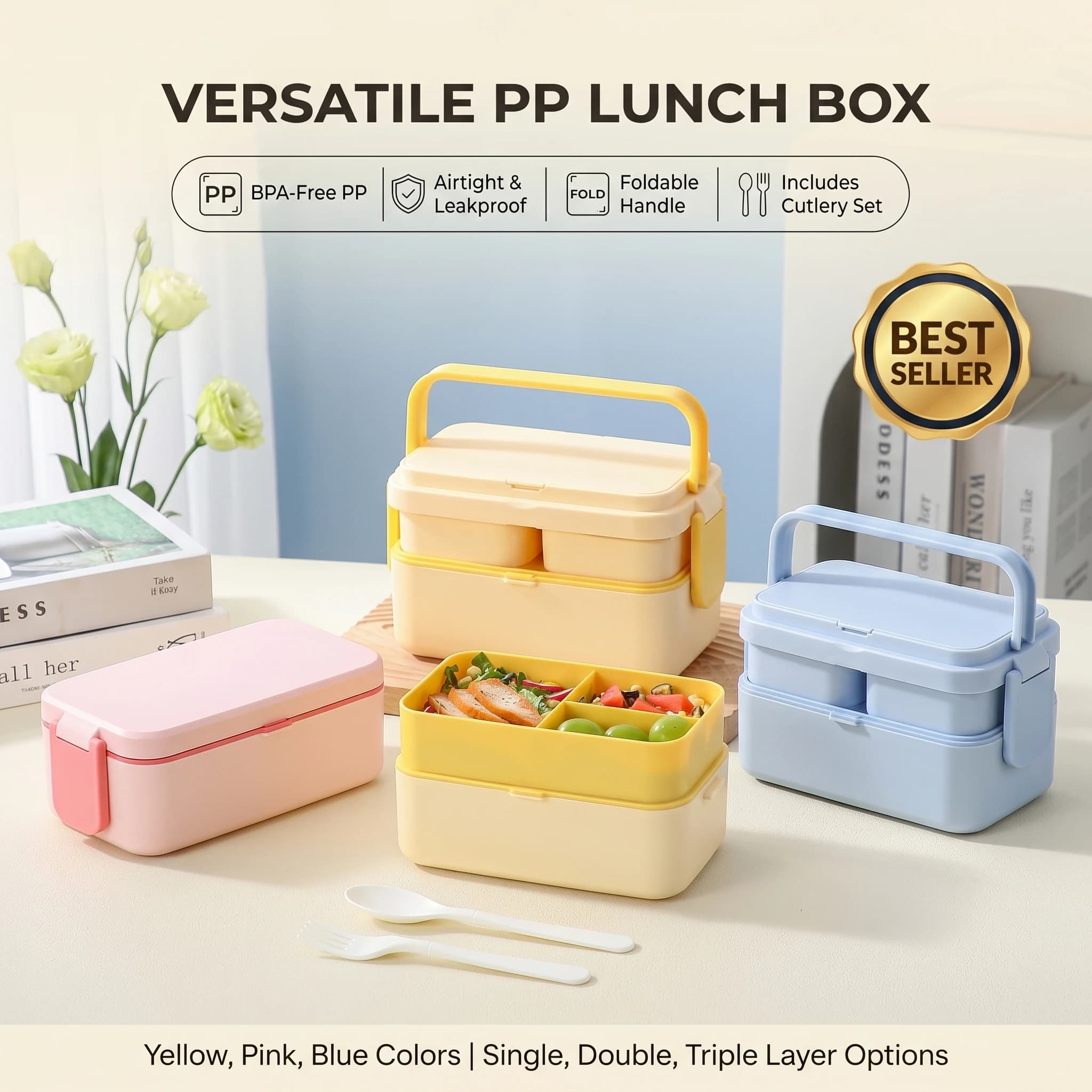 Magic Bento Box Contenitore per il pranzo a doppio strato Contenitori per la preparazione dei pasti Campeggio Escursionismo All'aperto Scatola Tiffin portatile Maniglia Viaggio Scuola Kid