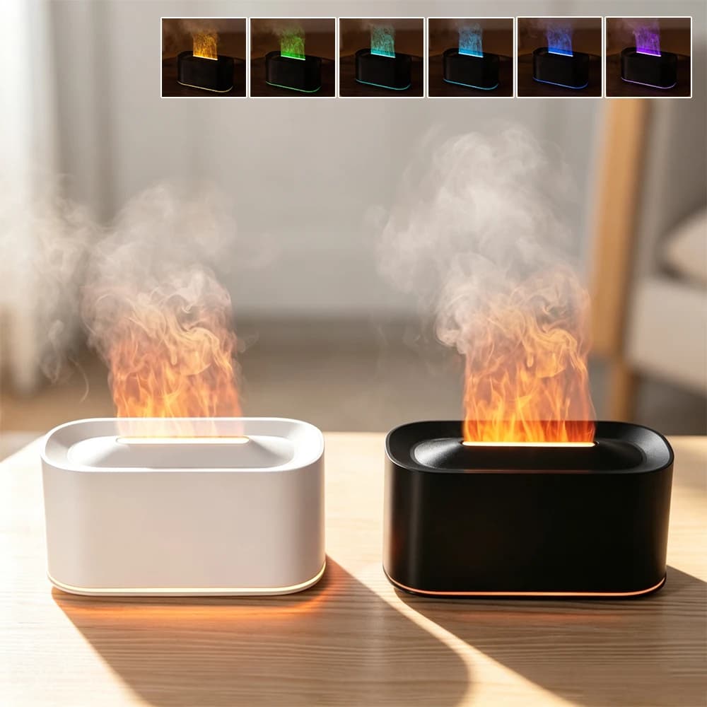 Flame Humidifier Essential Oil Diffuser 7 Color Silent Aromatherapy Diffuser 220ml Cool Mist Humidifier for Home Bedroom