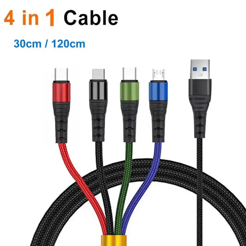 4 in 1 charging cable for multiple devices 5V charging cable Universal USB cable 3 in 1 with IP/Micro USB/Type C cable