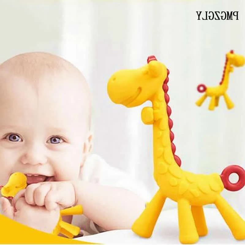 Giocattolo Massaggiagengive per Neonati a Forma di Cervo, Set con Anello a Forma di Giraffa, Simpatico Animale in Silicone Morbido per Alleviare il Disagio della Dentizione