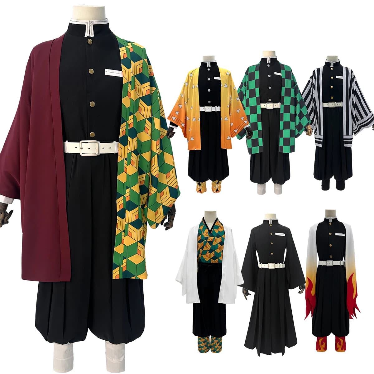 HOLOUN Anime Costume Cosplay Tomioka Giyuu Kamado Tanjirou Iguro Obanai Tokitou Muichirou Haori Ricamo Top Pantaloni Halloween