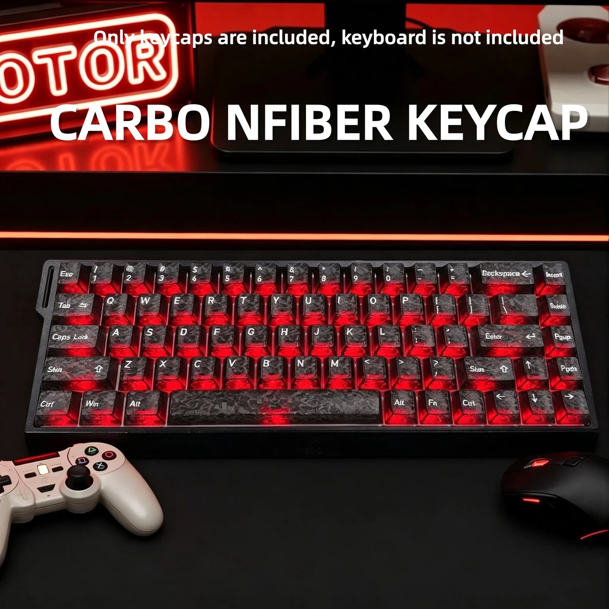 Keycaps in Fibra di Carbonio Forgiata Trasparente Letter Drive 2026, 132 Tasti, Profilo Cherry, Retroilluminazione RGB per Tastiera Meccanica
