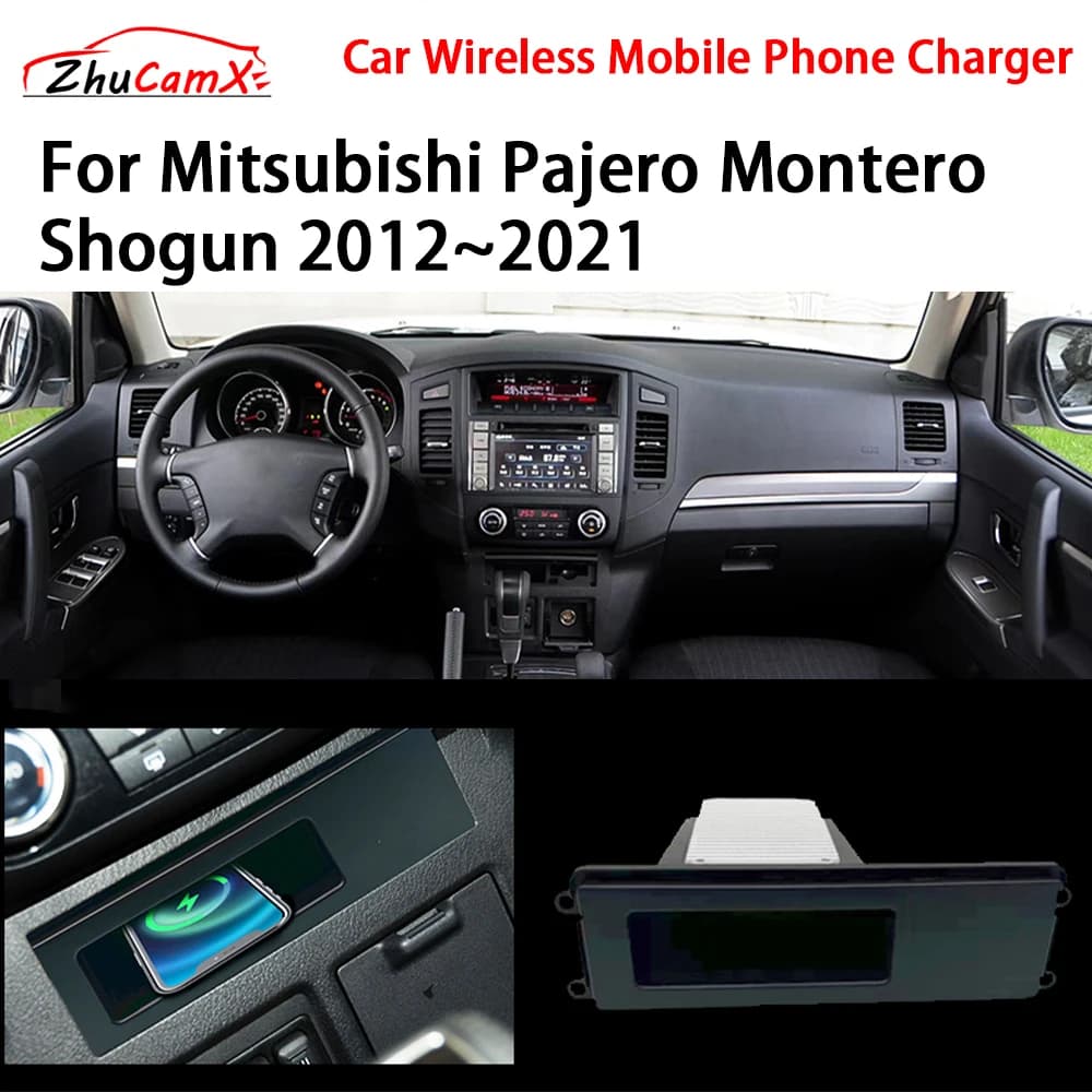 Caricabatterie wireless per telefono cellulare Console centrale di archiviazione QI 18W iPhone ricarica rapida per Mitsubishi Pajero Montero Shogun 2012-2021