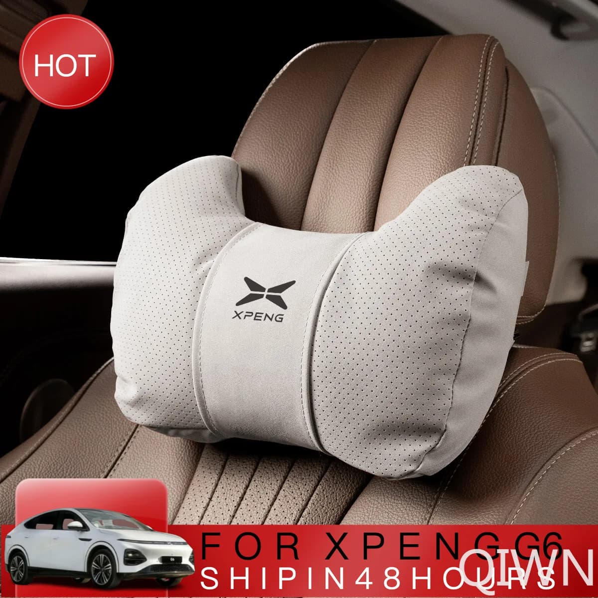 QIWN Car Headrest Neck Protector Lumbar Support Suede Cotton Seat Pillow Fit for Xiaopeng Xpeng G6 G9 P5 P7 G3 X7 X9 2024 2025