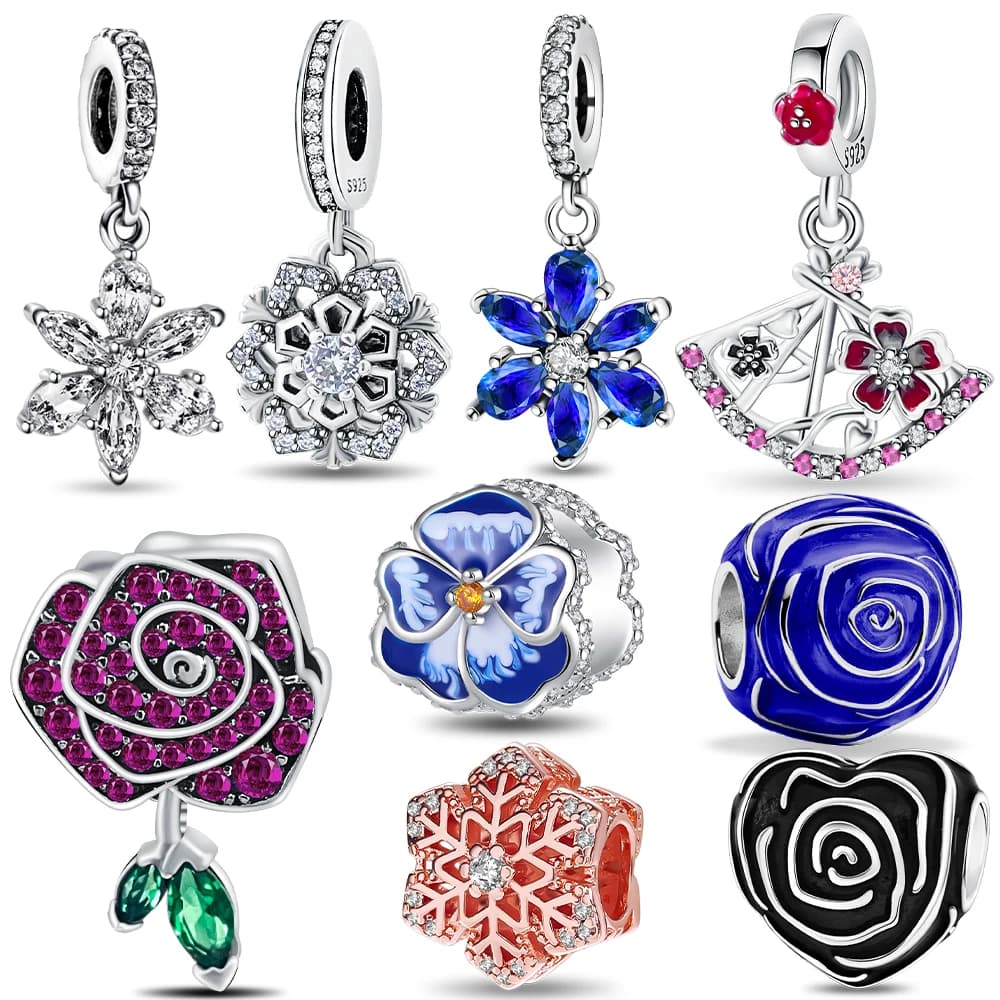 925 Sterling Silver Five Petal Flower Charms Beads Fit Original Bracelet Bag Keychain Charm Beads Pendant Diy Women Jewelry Gift