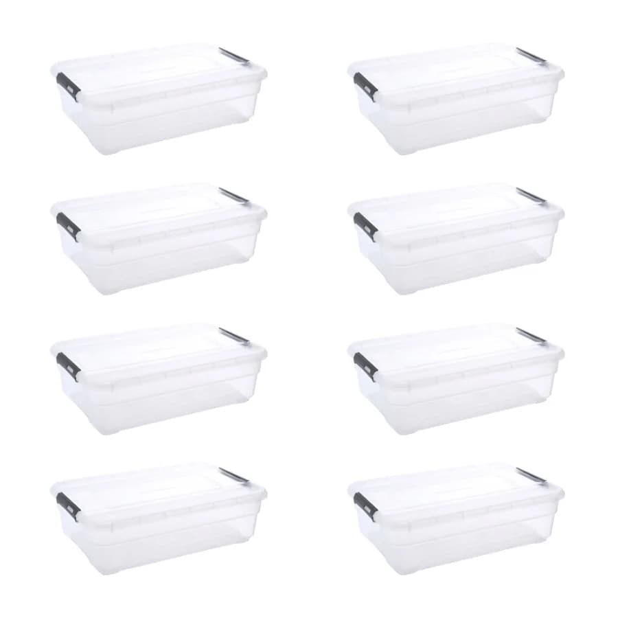 Solutions 28 Qt Clear Plastic Underbed Storage Box with Latching Lids - Pack of 8