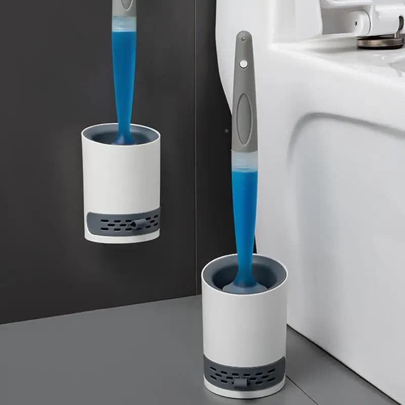 Spazzola per WC in Silicone 651 con Secchio, Pulitore Senza Angoli Morti per Bagno, Strumento di Pulizia Domestica con Spruzzo Liquido Morbido