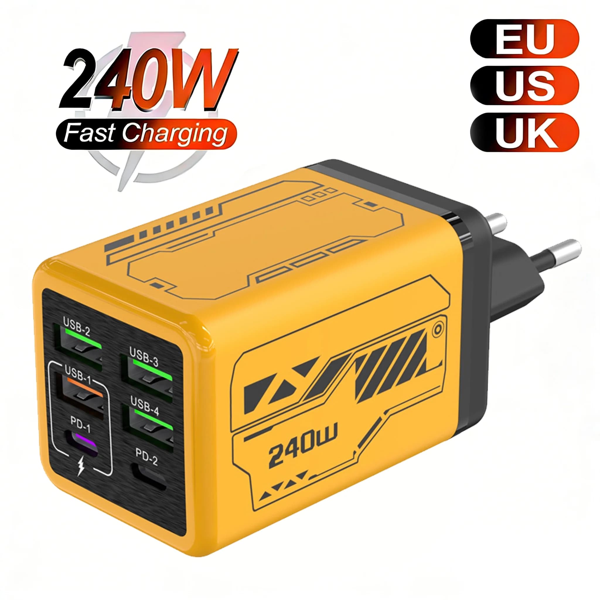 Caricatore rapido USB tipo C PD 240W multiporta per iPhone Samsung Huawei Xiaomi Oneplus 6 in 1 Adattatore per telefono a ricarica rapida