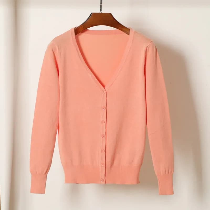Korean Style New Arrival Women Long Sleeve Cropped Thin Knit Cardigan Plus Size Spring Autumn Lightweight Open Front Outerwear T