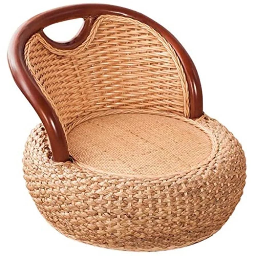 Ergonomic Back Seat Cushions Floor Meditation Seat, Japanese Tatami Legless Rattan Chair with Back, Handcrafted Pad Knitted Sea