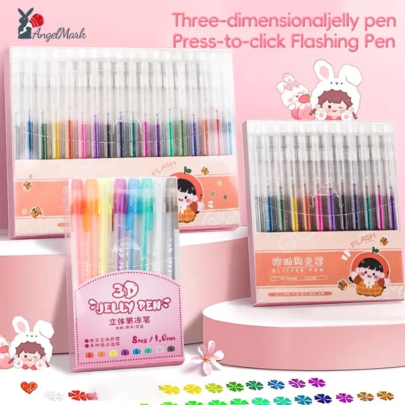 6/8/12/18/24 colori Penne gelatina 3D/Canne gel glitter retrattili Penne per scrittura a mano per scrivere appunti Arte Colorazione Disegno Fai da te