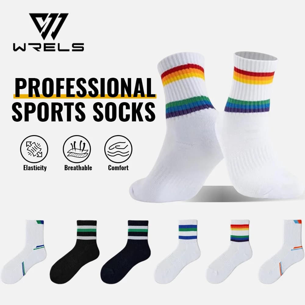 WRELS 1/2/3 Pairs Sport Socks Breathable Sweat-Absorbent Crew Mid Tube Hiking Socks Men Women Anti-Slip Athletic Running Socks