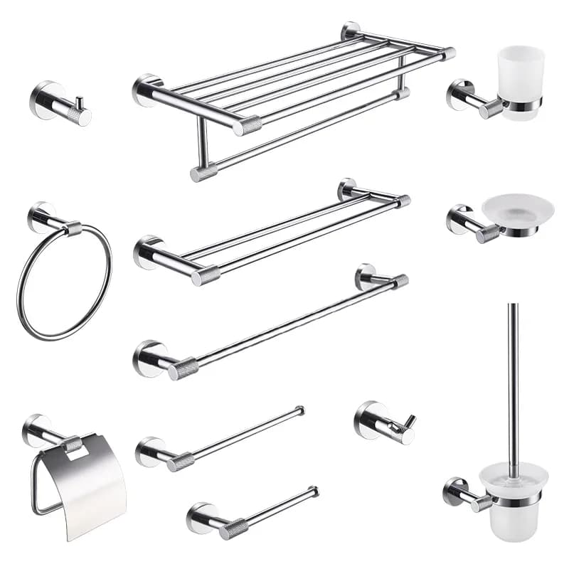 Portasciugamani, Porta scopino, Portarotolo da parete, Gancio per asciugamani in acciaio inox 304 cromato zigrinato - Accessori bagno