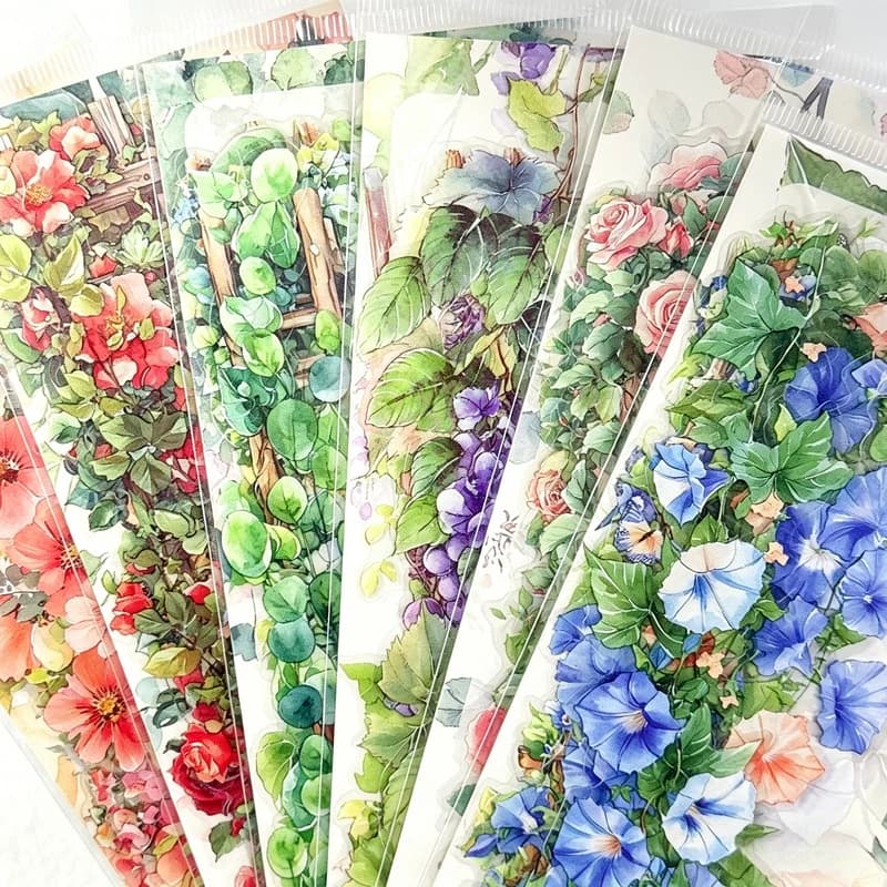 10 adesivi floreali trapezoidali in PET trasparenti per decorazioni floreali, per fai da te, diario, scrapbook, agenda, quaderno, articoli artistici