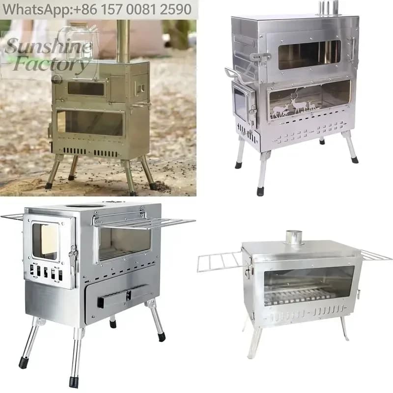 Portable Outdoor Firewood Stove Foldable Camping Cooker HeatingTent/Backyard BBQ Stainless Steel Grill Wood Burning Camp