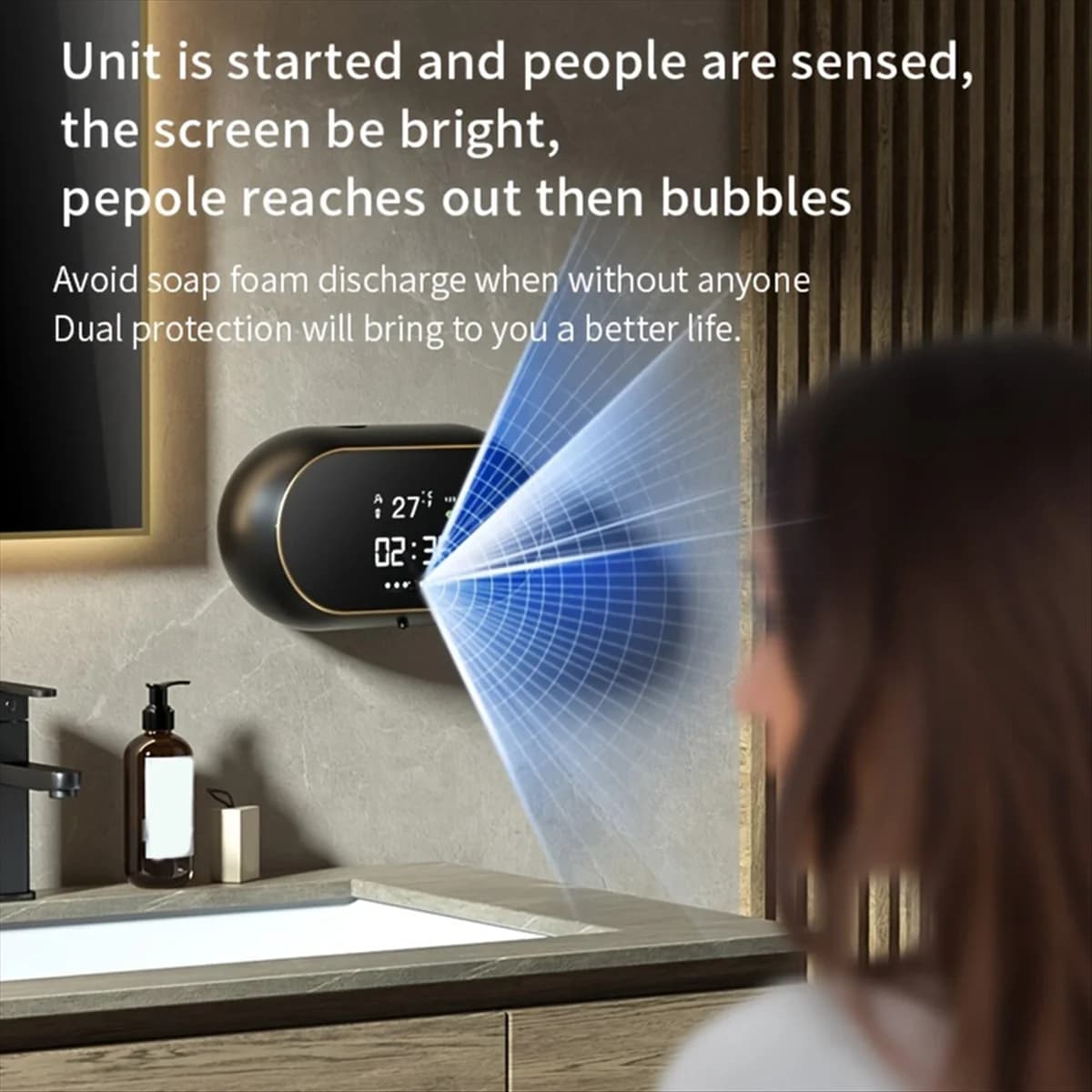 Nuovo dispenser automatico di sapone per montaggio a parete, display a LED ricaricabile, dispenser di sapone gel per cucina, bagno, nero