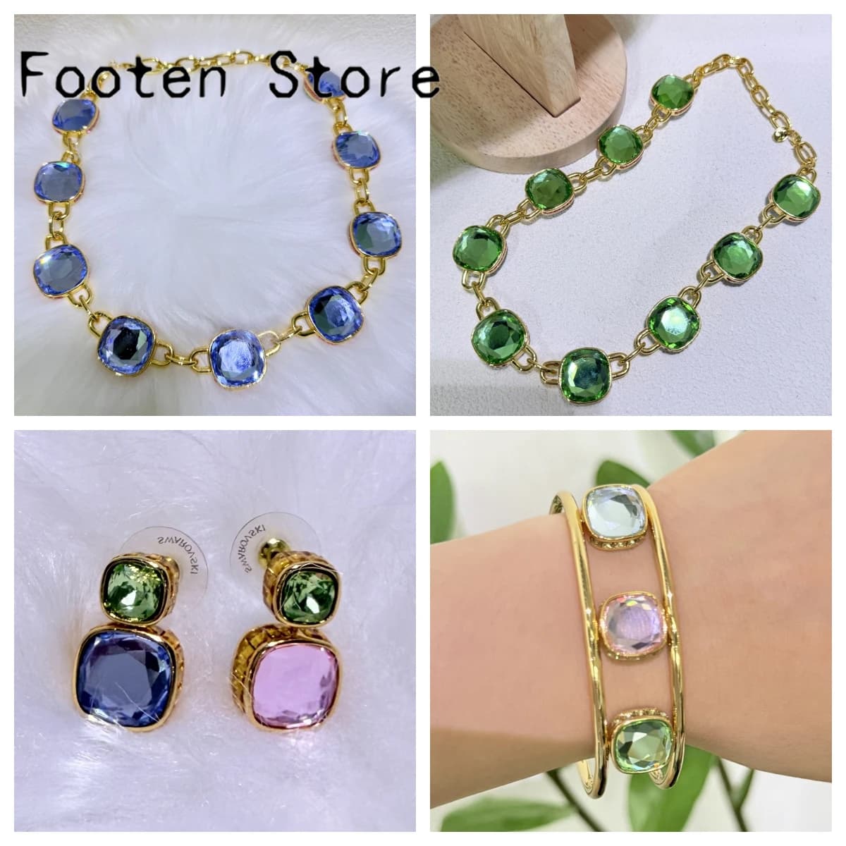 Nuova Tendenza 2026: Set di Gioielli Anniversario con Charm in Cristallo Blu Verde - Collana, Bracciale, Anello e Orecchini alla Moda, Regalo per Donne