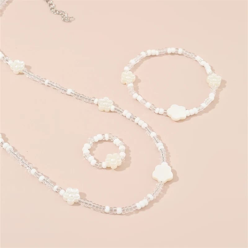 3pcs/set Sweet & Niche Star Seed Bead Set – Minimalist Necklace, Bracelet & Ring for Daily Wear.