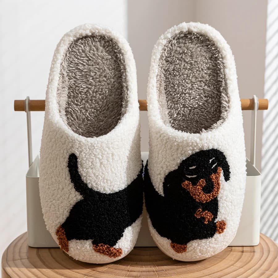 Women's Slippers Cartoon Cute Interesting Dog Bass Interior Warm Comfort Light Bedroom Couple Winter Shoes Cotton