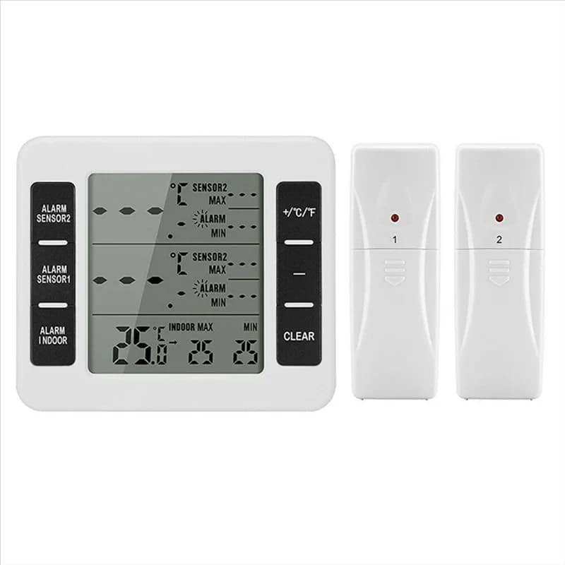 1 set wireless freezer thermometer 2 remote sensors alarm clock thermometer refrigerator at low temperature