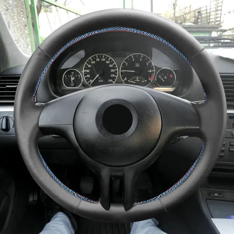 Treccia a mano Coprivolante per auto Trim per BMW Serie 3 5 E46 E39 X5 E53 Z3 E36 Pelle microfibra con aghi e fili Kit