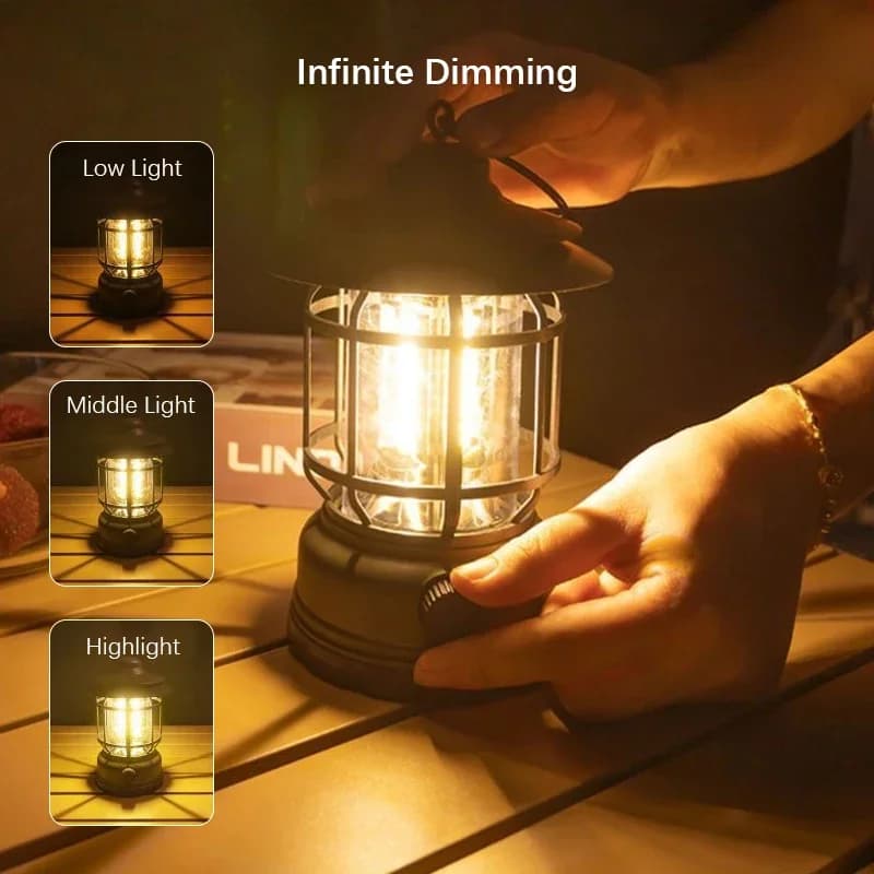 Rechargeable Camping Lantern Stepless Dimming COB Portable Waterproof for Hiking Fishing Emergency Home Power Outages Indoor Out