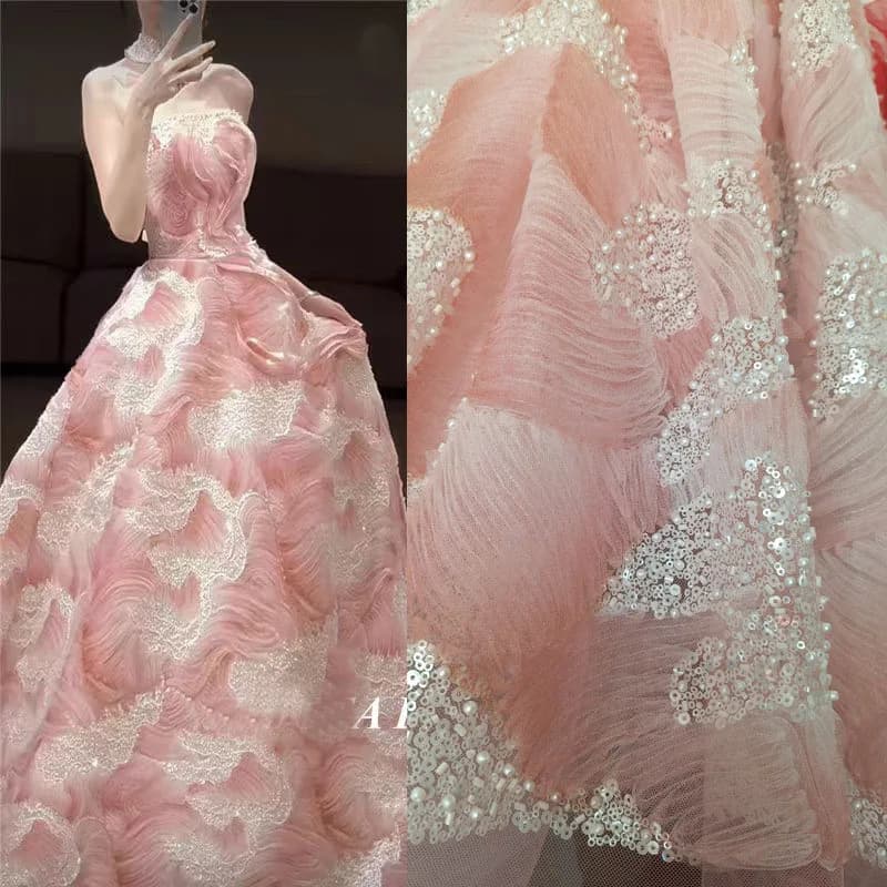 1Meter/lot 140Cm Wide Colorful Sequin Embroidery Mesh Fabric Handmade Floral Tulle Lace Material for Garment Wedding Dress F111