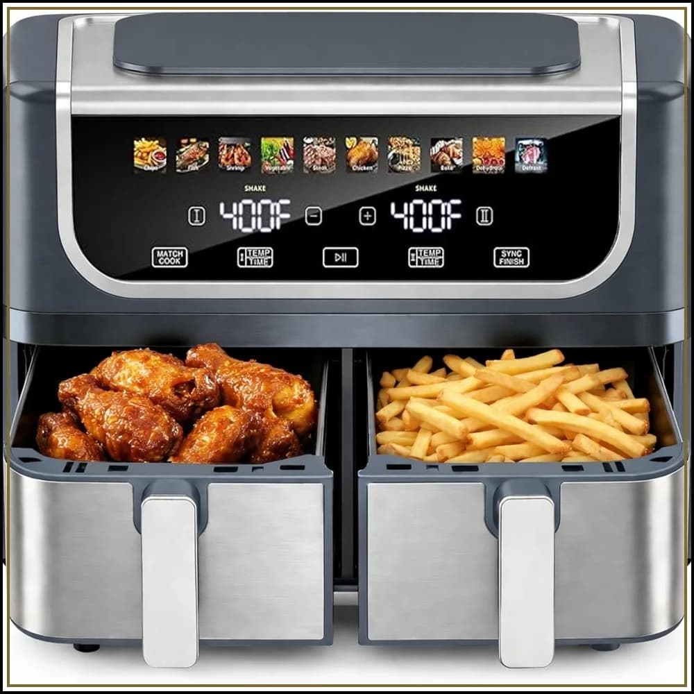 9.5-Qt Dual Basket Air Fryer, 10-in-1 Digital Preset 1700W, Sync Cook, Independent Temp Control, Shake Reminder, Nonstick