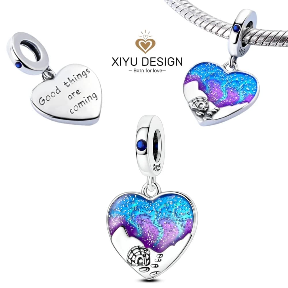 Travel Series 925 Silver Lucky Northern Lights and Igloo Charms Fit Bracelet Pendant Women DIY Fine Jewelry Commemorative Gifts