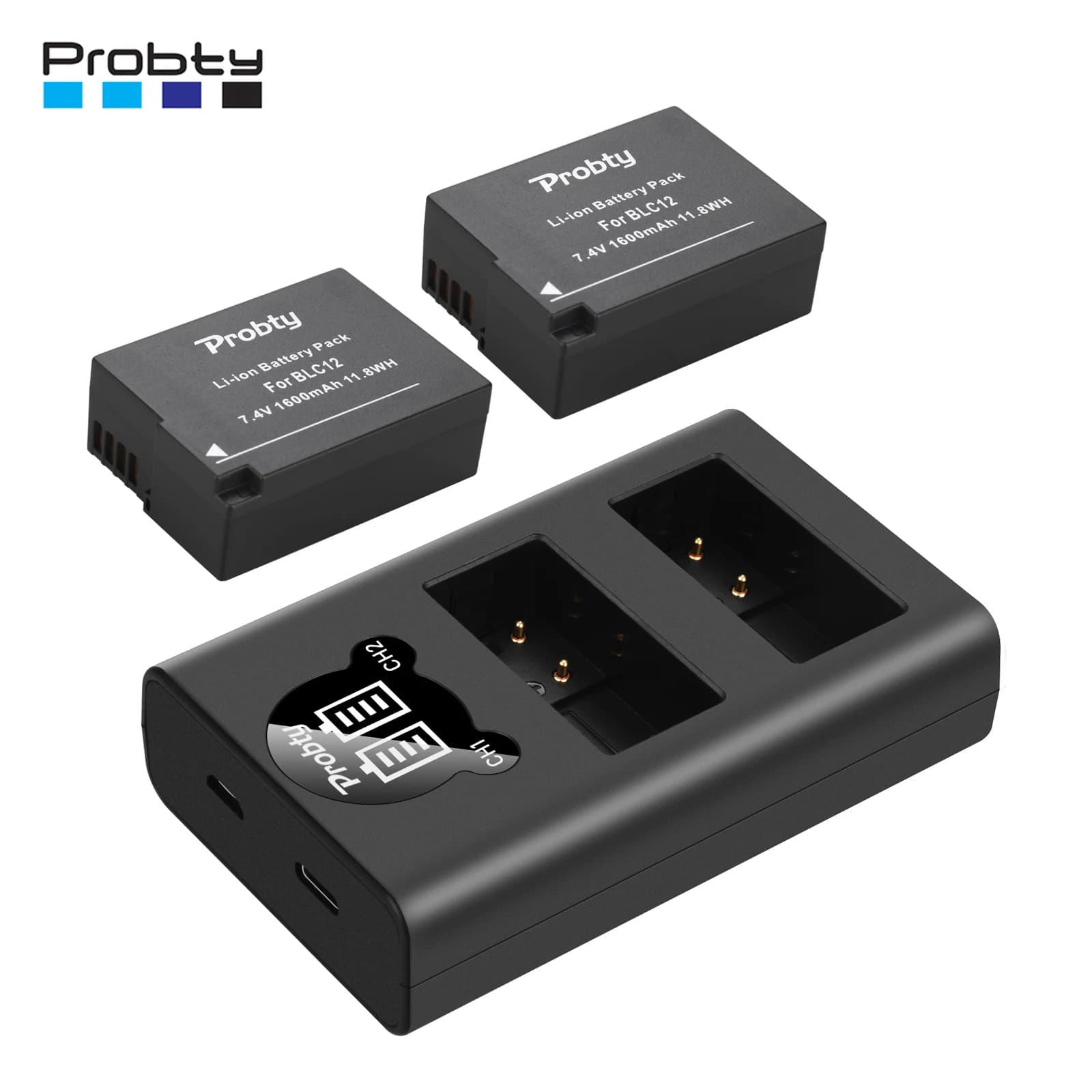 Batterie DMW-BLC12 BLC12E BLC12PP DMW BLC12 + Caricabatterie Doppio per Panasonic Lumix FZ1000, FZ200, FZ300, G5, G6, G7, GH2, DMC-GX8