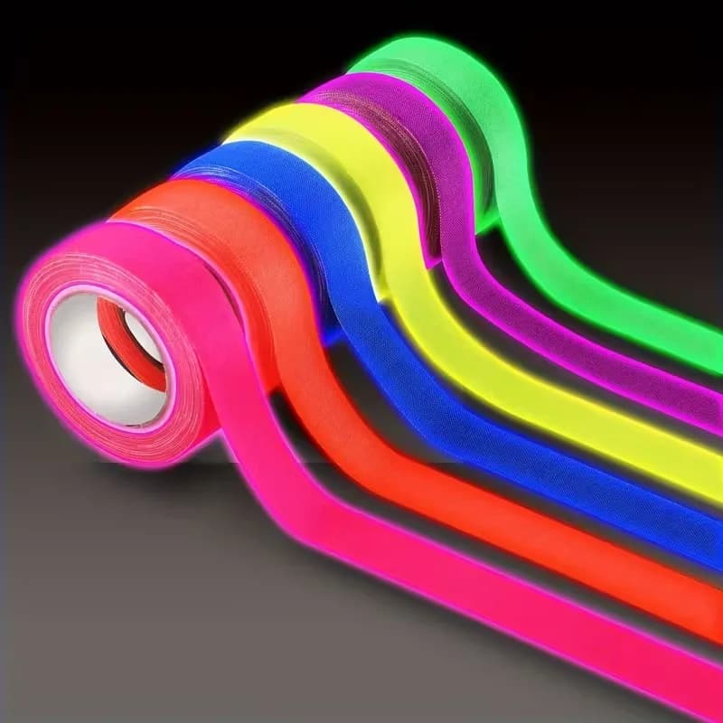 6 Rotoli di Nastro in Tessuto Fluorescente - Strisce Neon Autoadesive, Si Illuminano Sotto Luce UV, per Feste con Luce Nera ed Effetti Luminosi Notturni