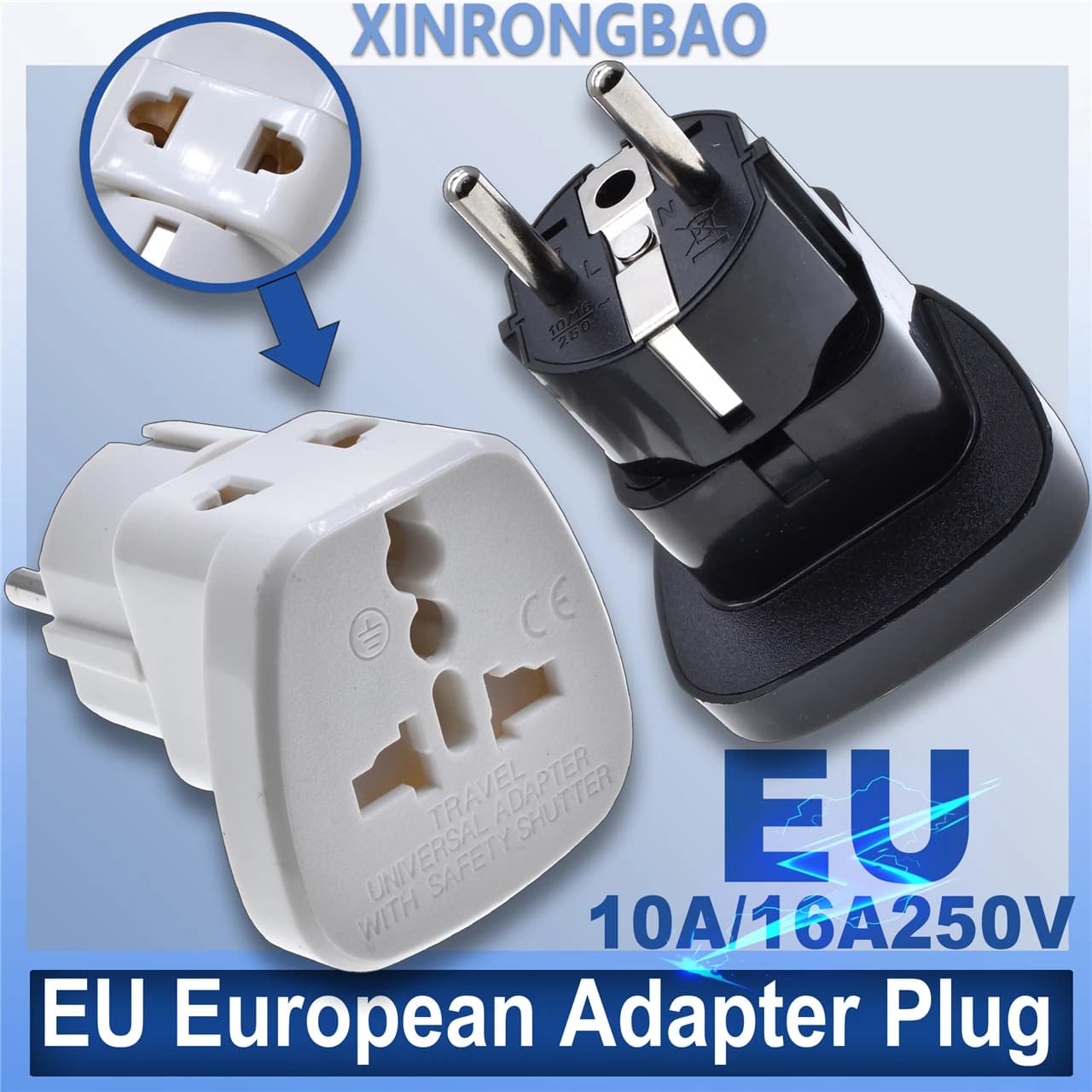 Spina adattatore europea 16A, adattatore da viaggio per i paesi europei Schuko 2 in 1, per la connessione con messa a terra sicura della germania francia Russa