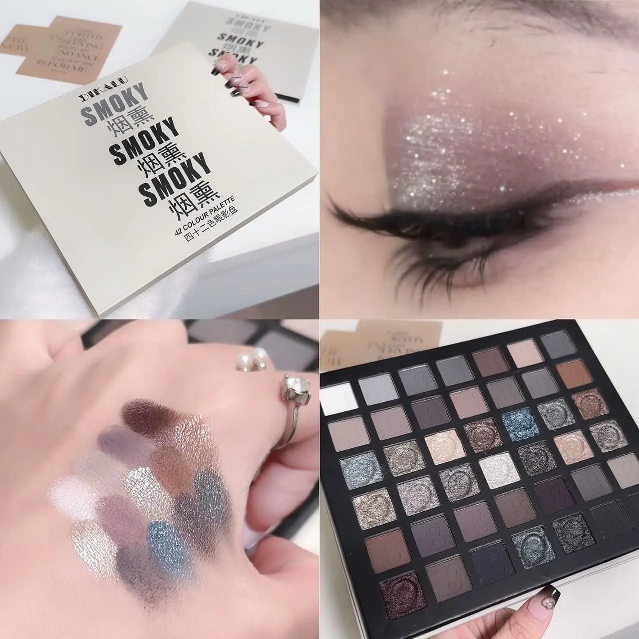 Piatto affumicato super completo DIKALU! Palette di ombretti a 42 colori SMOKY, opachi, perlescenti, luminosi e duraturi, neri, viola