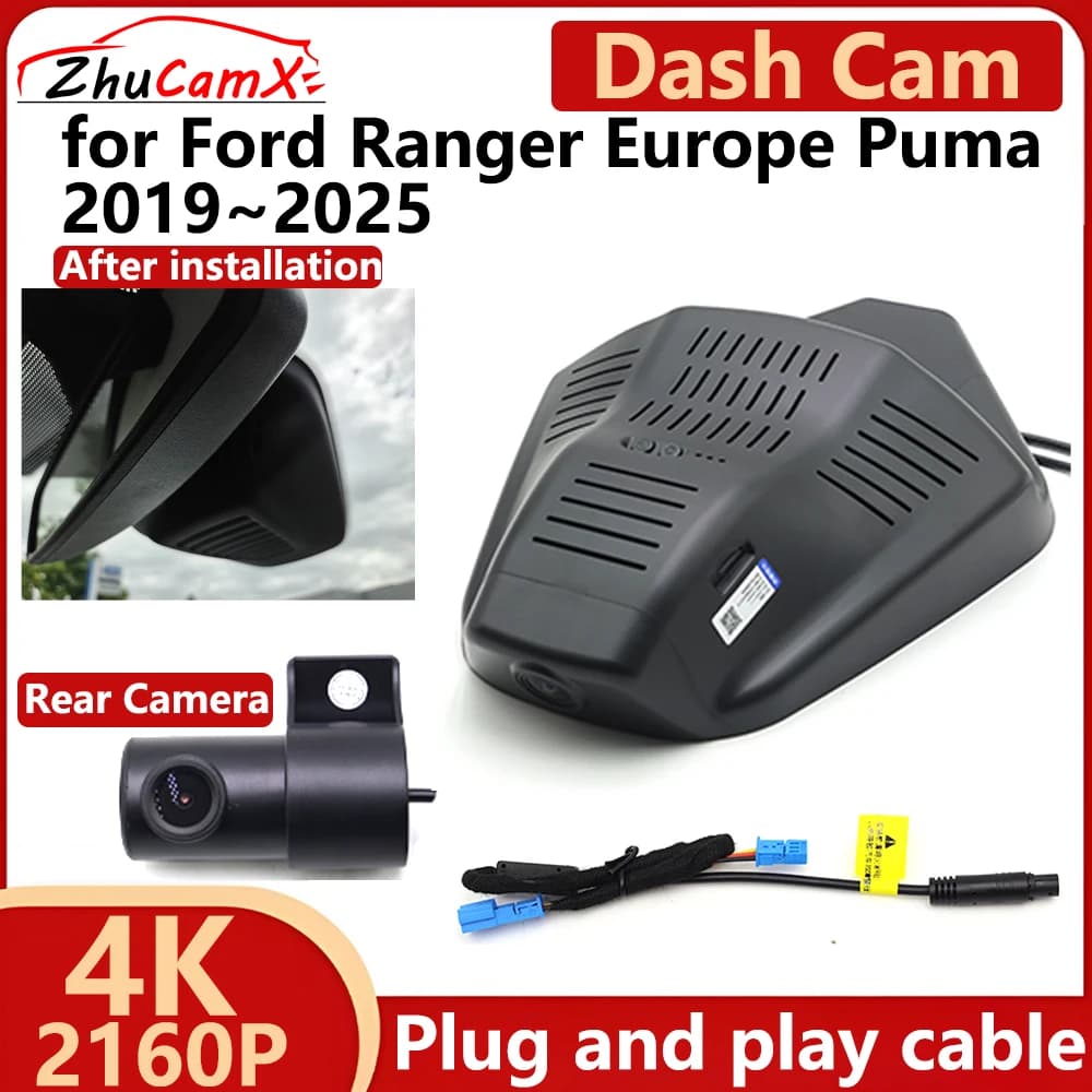 ZhuCamX for Ford Ranger Europe Puma 2019 ~ 2025 4K UHD 2160P DVR for Car Dash Cam Camera for Night Vision Plug and Play Recorder
