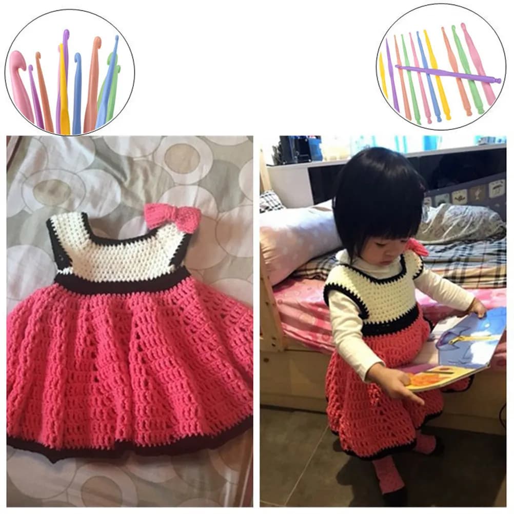 Set di 12 uncinetti in plastica, ferri da maglia leggeri e portatili, accessori per tessitura fai-da-te per principianti, intermedi e avanzati