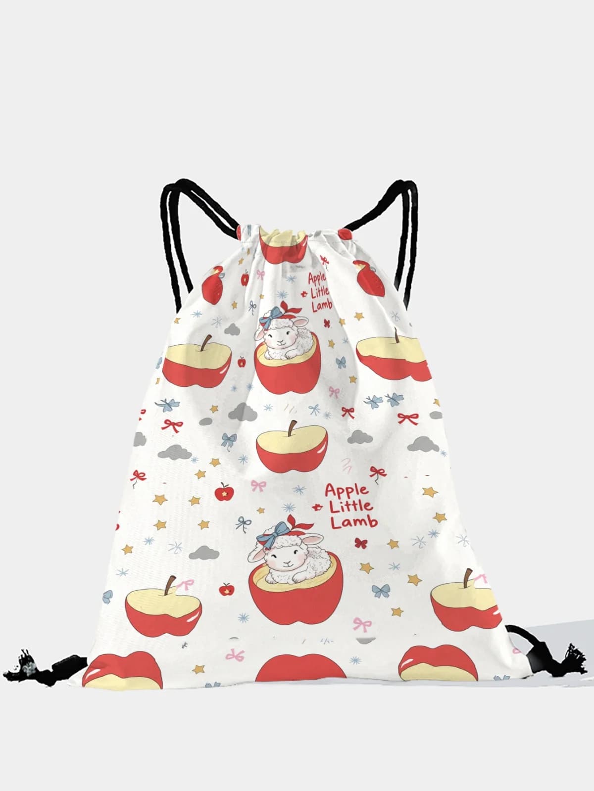 Zaino con coulisse con stampa Apple Lamb, borsa sportiva leggera per palestra, yoga, viaggi, scuola, shopping e uso quotidiano