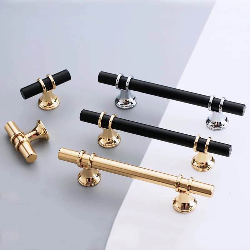 Maniglie Moderne in Lega di Zinco Nero e Oro per Porte e Mobili, Pomelli Solidi per Cassetti, Maniglie Eleganti per Arredamento