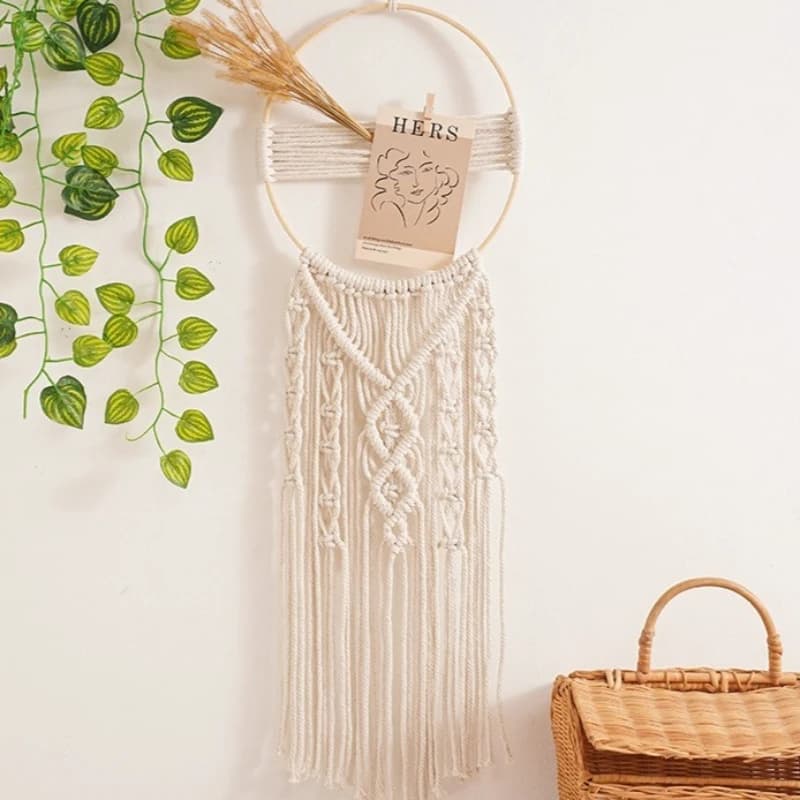 1 PC Bohemian Handwoven Tapestry Bamboo Hoop Dreamcatcher with Fringe Bedroom Wall Decor Nordic Style Cotton Hanging Tapestries