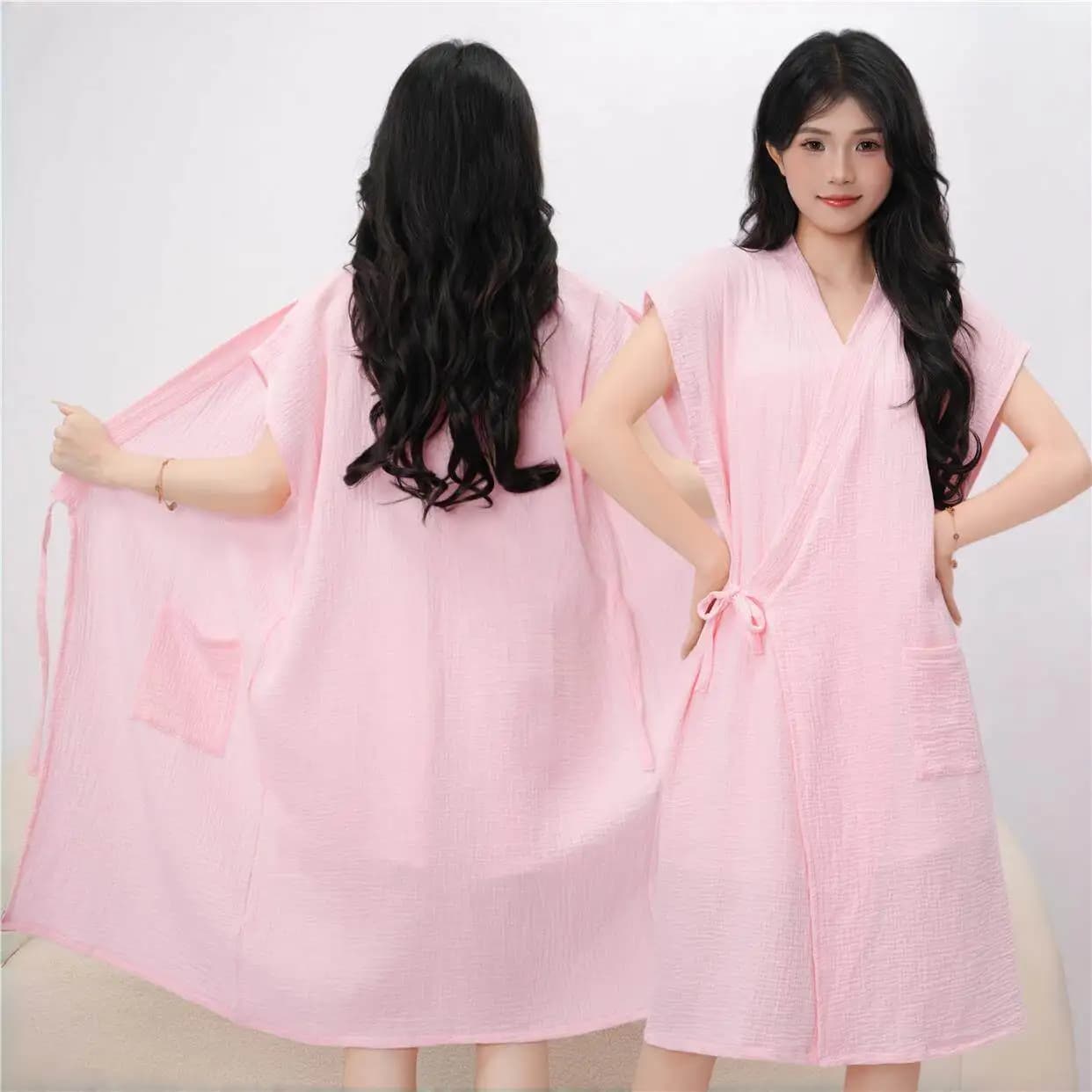 Summer Pure Cotton T-Shirt Style Robe Women's Bath Towel New Model Wearable Nightgown Quick Dry Long Bathrobe Home Comfortable