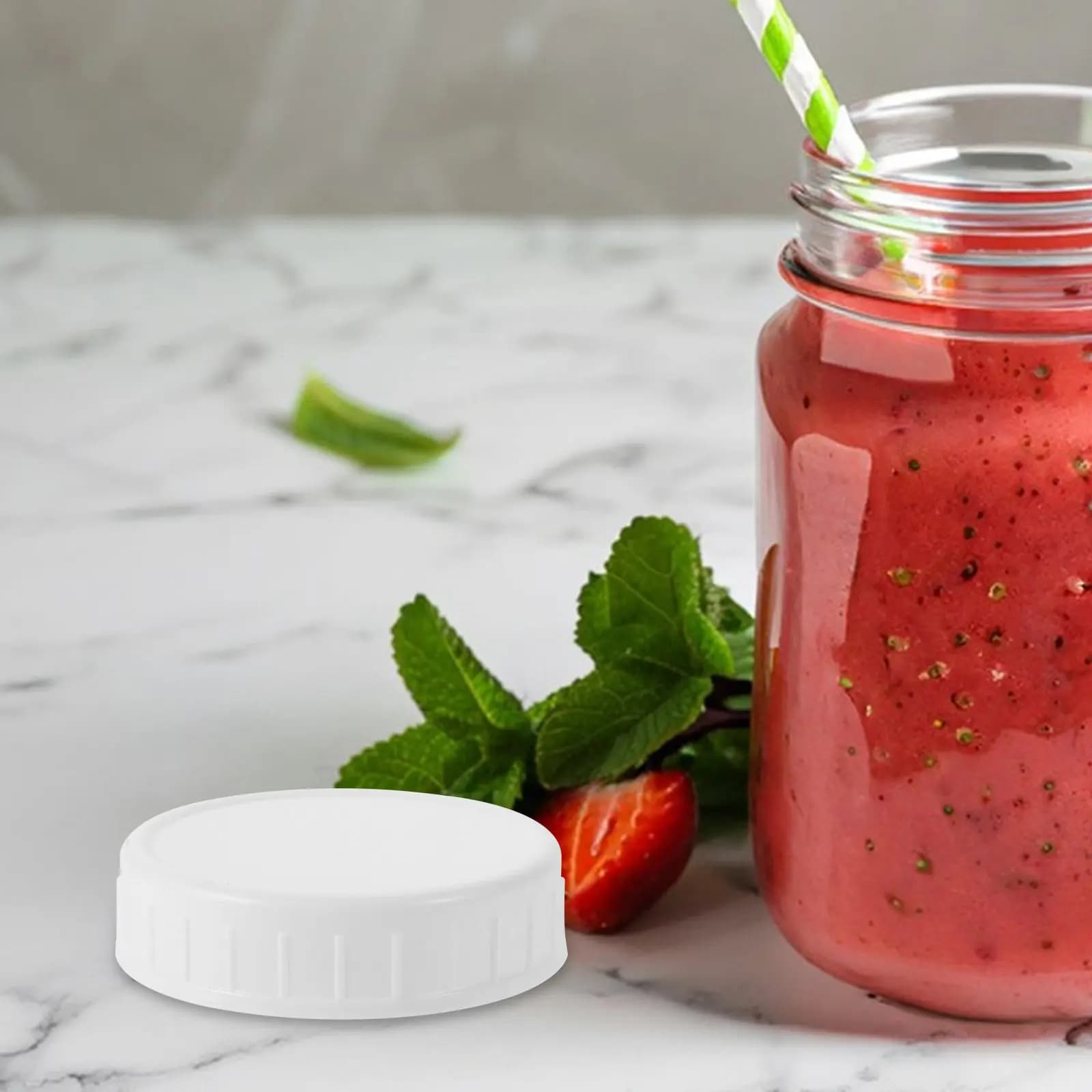 10 Pezzi Coperchi in Plastica per Barattoli da Cucina, Sigilli Ermetici Riutilizzabili con Anello in Silicone per Conservazione di Alimenti, Spezie e Frutta Secca